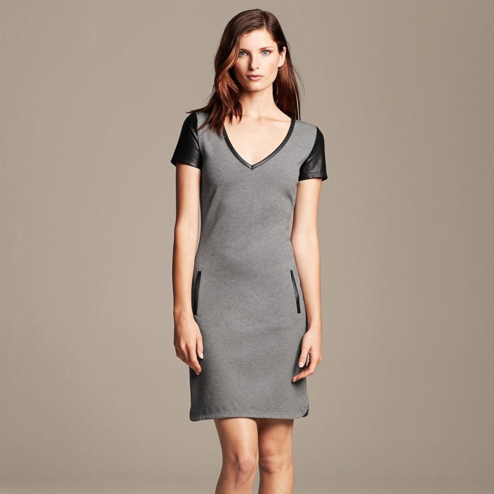 Banana Republic faux leather trim shift dress